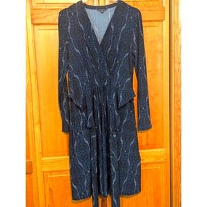 Brooks Brothers Women's Dress Sz S‎  Black Gray  Knit Long Sleeve Faux Wrap Midi